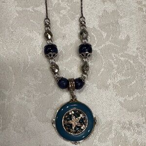 2028 Stately Blue and Silver Pendant Necklace